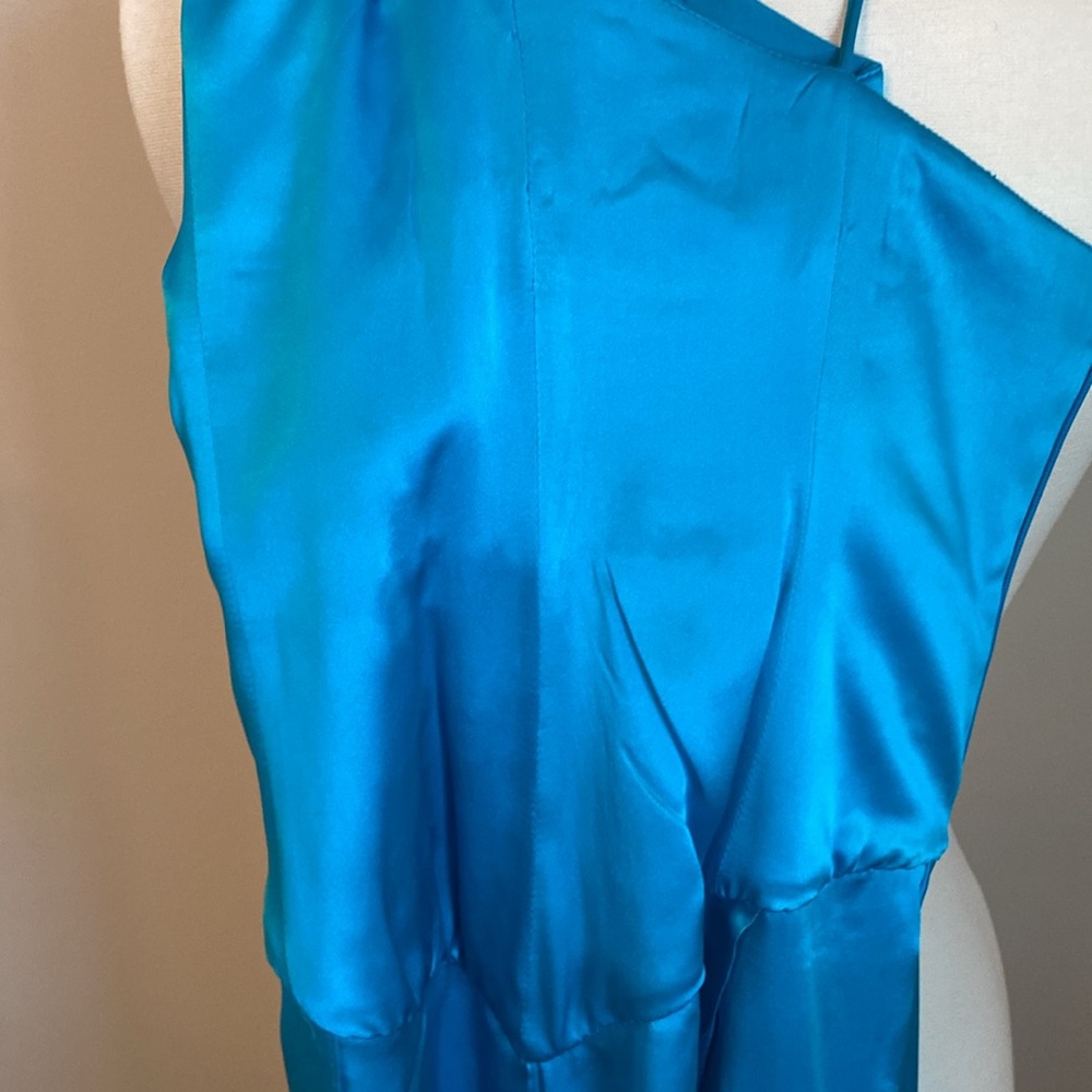 Exquisite turquoise high-end designer silk gown - Picture 8 of 15